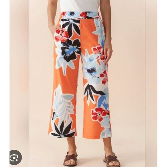 Women's Soft Surroundings Cabana Bay Wide Leg Crop Pants Vermillion Aqua 2X - Picture 1 of 12